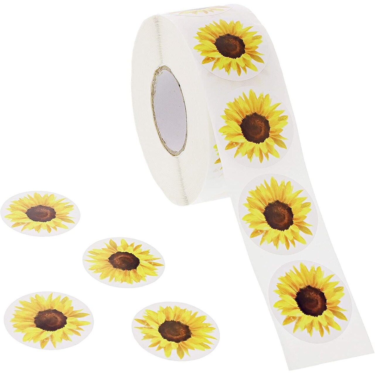 1000 Count Stickers, Assorted Designs Sticker Roll, Yellow Sunflower